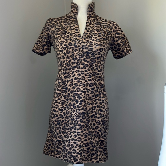 Boston Proper Dresses & Skirts - Boston Proper XXS Leopard 🐆 Print Cotton Summer Dress with V-Neckline